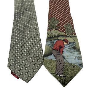 Vintage Tommy Hilfiger Golf Neck Tie Sage Burgundy Silver Pebble Beach lot of 2